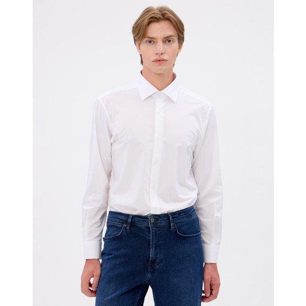 [24FW] [定番人気] ホワイトロゴ刺繍 長袖カジュアルシャツ WMSH4F001WT