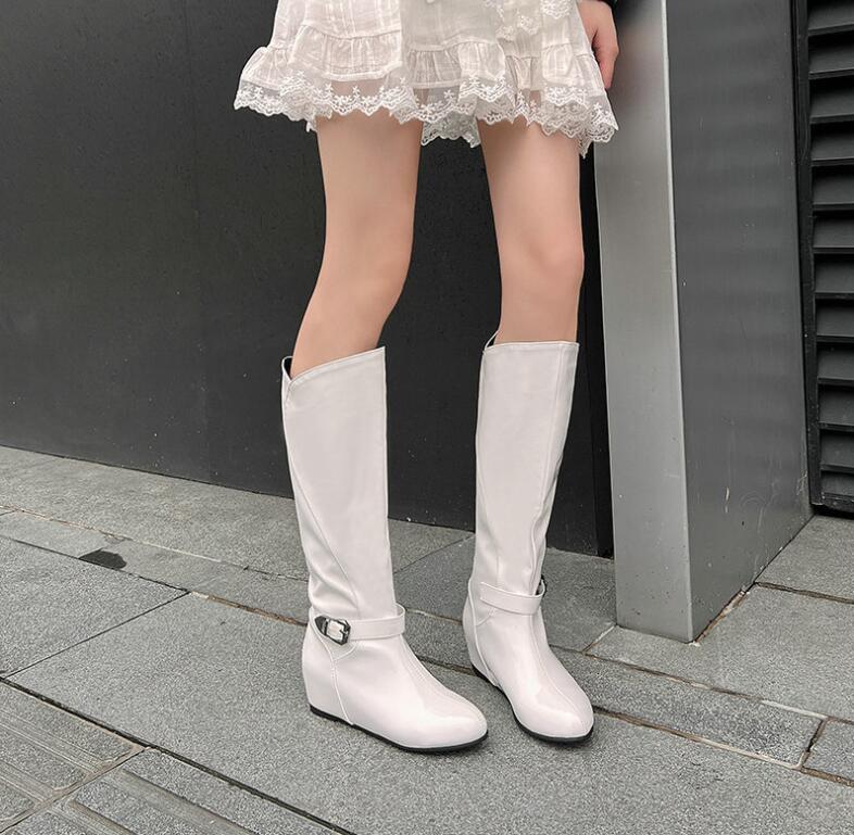 レディースブーツ ロングブーツ エナメル 4.5センチ インヒール 光沢 ロング丈  秋冬 春秋 ダンスブーツ 大きいサイズ 29cmまで 小さいサイズ  ロングブーツ  ダンス 舞台