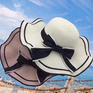 新作レディー蝶結び 麦わら帽子ビーチビーチツアーして日よけを遮って休暇を過ごします日焼け止め帽