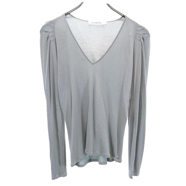 クリスチャンディオール フランス製 シルクブレンド 長袖 Vネック カットソー 38 グレー系 Christian Dior レディース