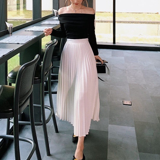 2色 スカート 春夏 きれいめ レディース プリーツスカート ロング丈 9分丈 アンクル丈 ミディアム丈 ミドル丈 レギュラー丈 無地 シフォン 白 ホワイト 黒 ブラック 大人カラー モノトーン か 6,142円