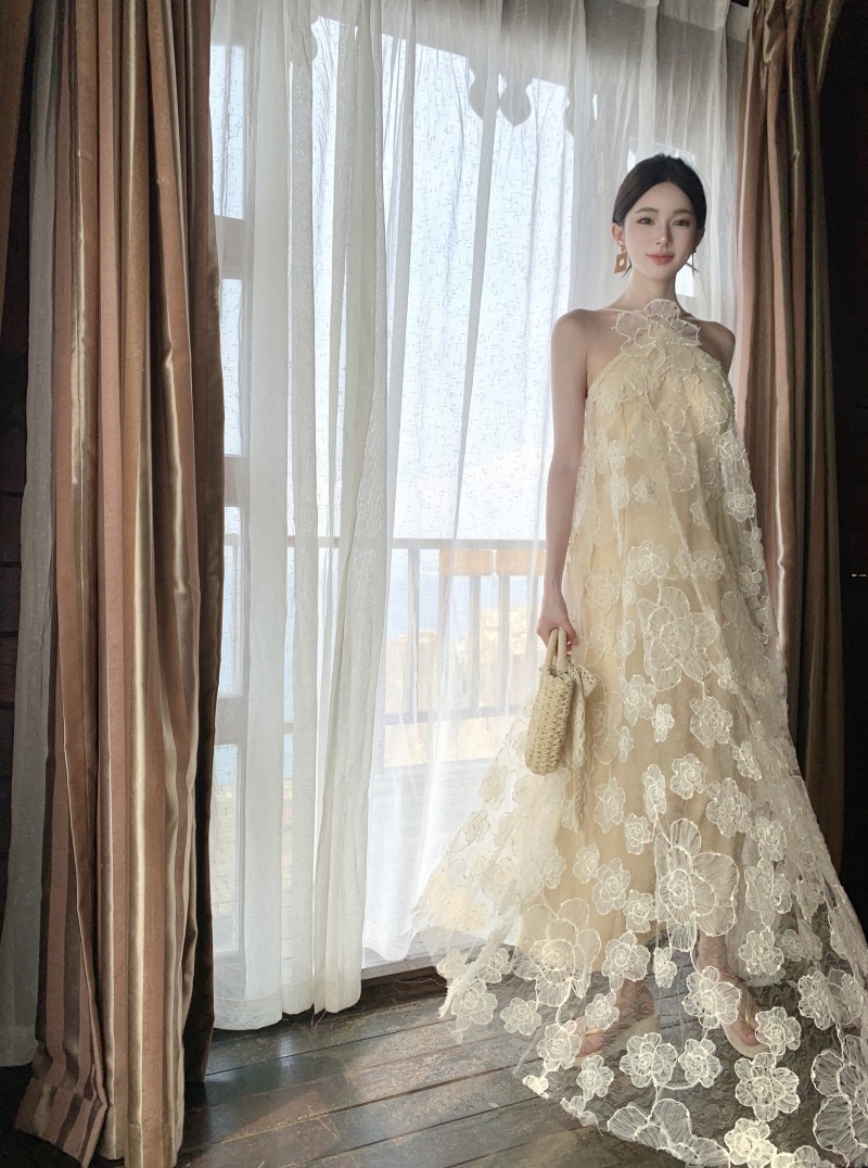 春夏の女性の花嫁のためのドレッシングガウン妖精のような高級婚約ドレス海辺の休暇のドレスCM35