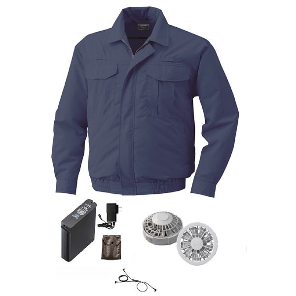 綿薄手フルハーネス仕様 空調服 [ファン色：GY 色：DBL L] リチウムバッテリー