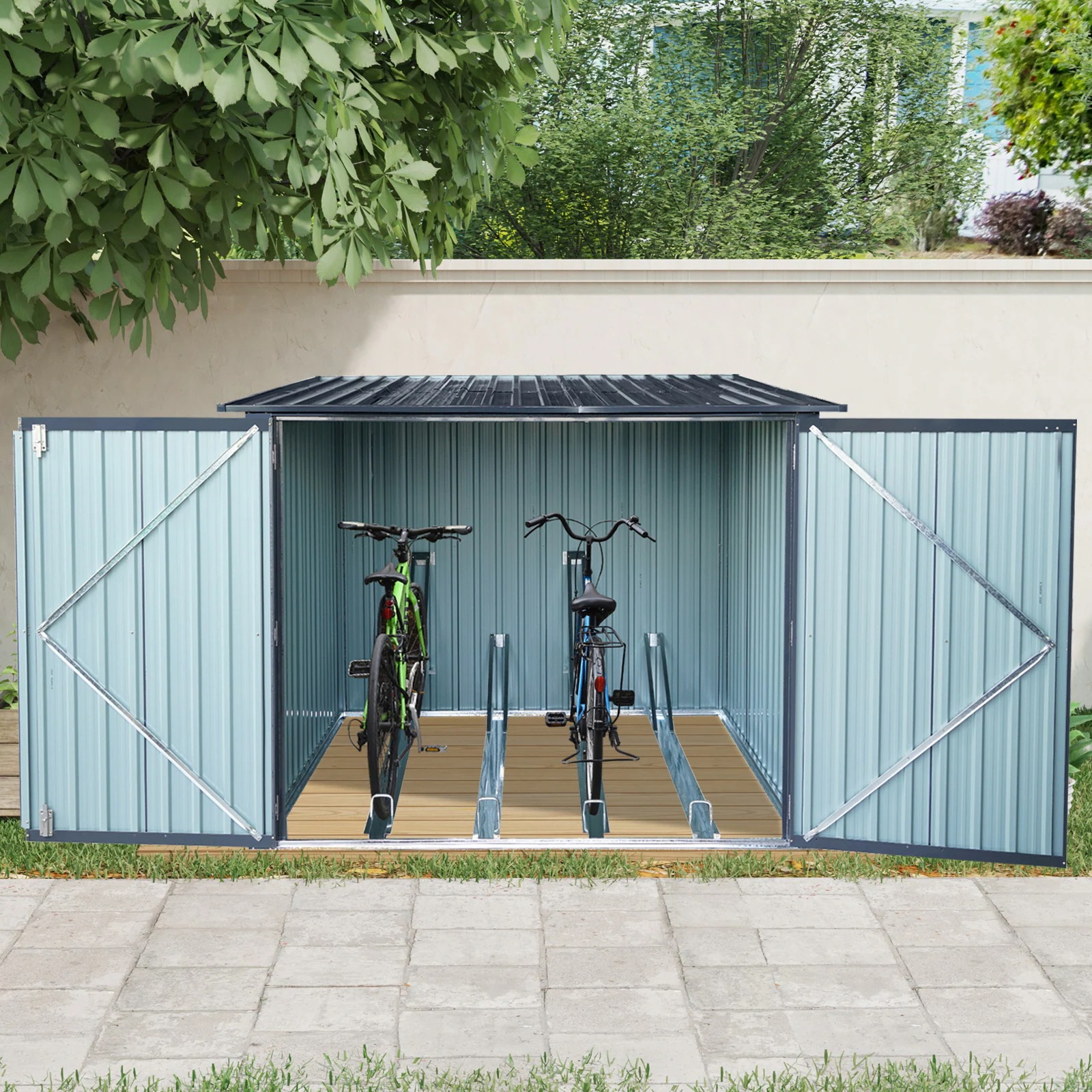 【2026人気の新作】物置 屋外 戸外収納庫 自転車 大容量 スチール 両開きドア 施錠可能 防さび ベランダ 防水 ガーデニング 庭