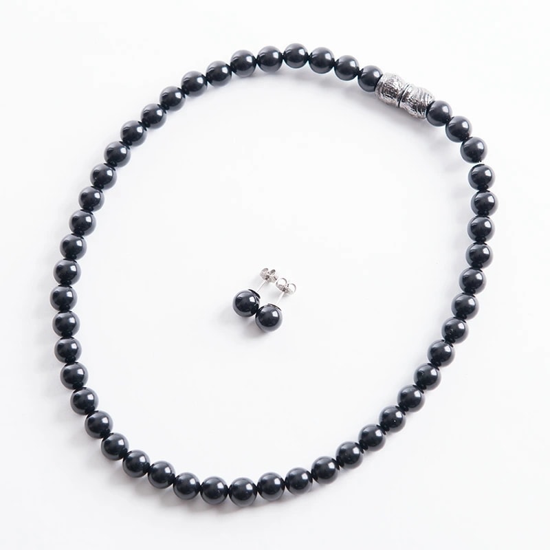 8mm天然ジェットネックレス＆イヤリングorピアスセット 42cm 日本製 ブラックフォーマル 5,432円