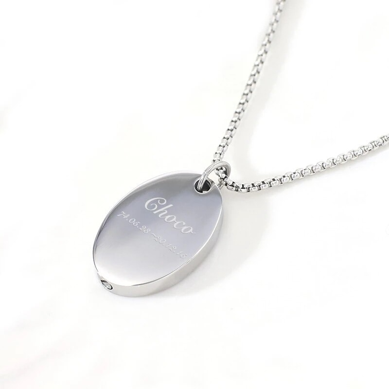 遺骨ペンダント【名入れ無料】低アレルギー メモリアル ネックレス 楕円 サークル 刻印 名入れ 遺骨カプセル 2行刻印 ミニ骨壷 ステンレス ペット 遺骨カプセル ペットロス 犬 猫 ペット仏具 記念