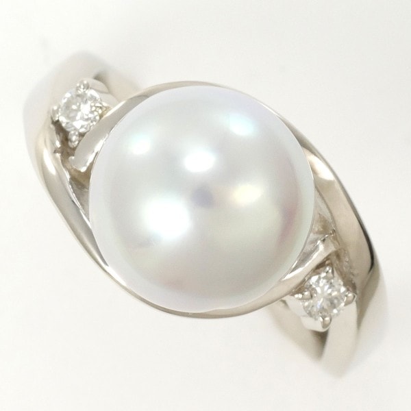 PT900 プラチナ リング 9号 パール(真珠) 約9mm ダイヤ 0.06 ジュエリー 中古