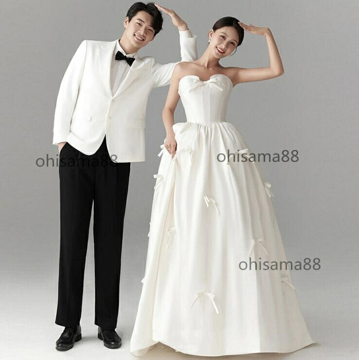 即納 ウェディングドレス フォトウェディング撮影 イブイングドレス 森系 リボン 可愛い 結婚式ドレス お姫様 前撮りドレス 後撮り お花嫁ドレス きれいめ 披露宴 二次会 フォーマル ワンピース 誕