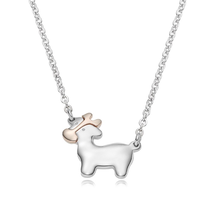 銀十二支の牛のネックレス5Kコンビと(Silver Oriental Zodiac Cow Necklace with 5K Combi)