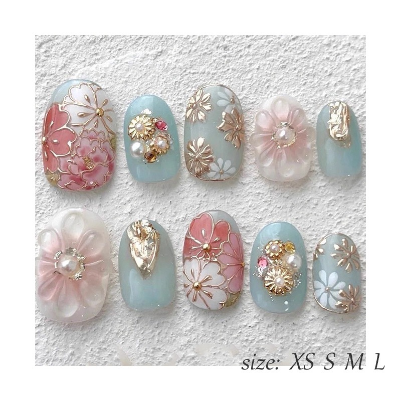 ネイルチップ 手作りネイルチップ 和風ネイルチップ 桜 菊 波 金継ぎ 蒔絵 京都 オーダーメイドネイル ハンドペイントネイル 【手作りネイル】オーダーメイド手作り ジェルネイル ネイルシール セルフ