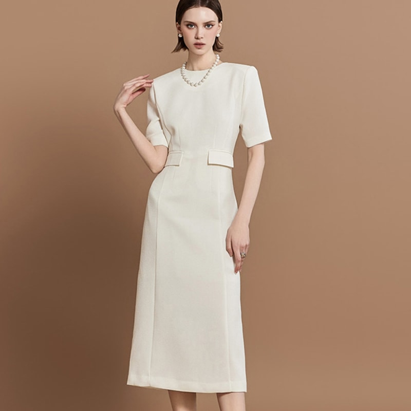 D4887 ポケット スリム ミディアム ワンピース