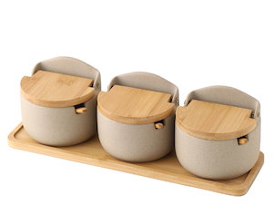 ins陶器竹蓋調味缶調味料ケースキッチン調味料収納缶レストラン家庭用塩砂糖缶セット