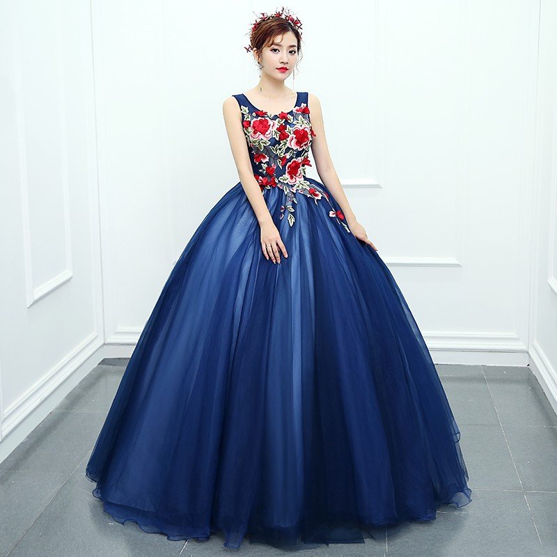 カラードレス ロングドレス二次会 パーティードレス 花嫁 ウェディングドレス コンサート 披露宴 結婚式 演奏会ステージ衣装 紺色