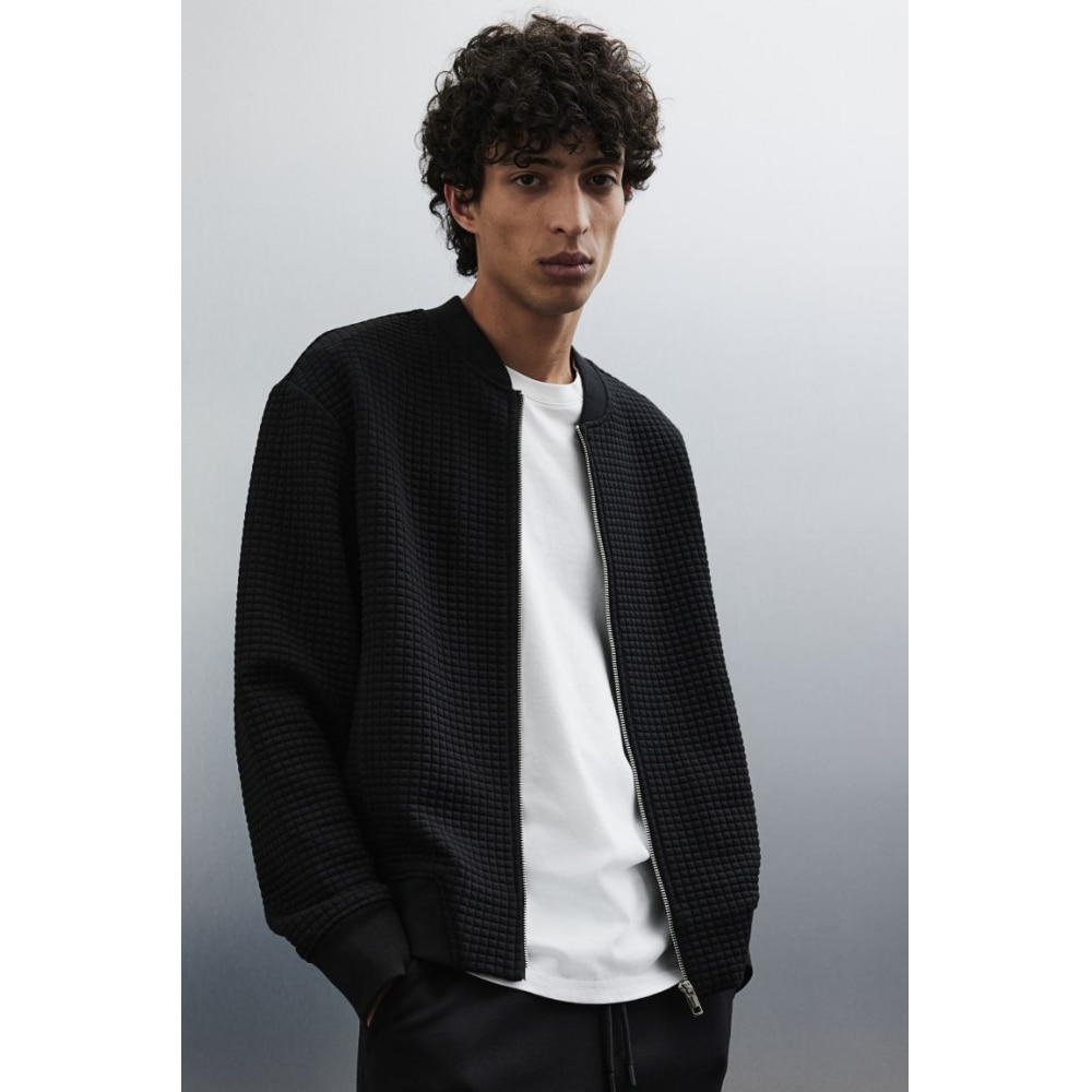 H&M レギュラーフィットジャージーボンバージャケットブラック 8,515円