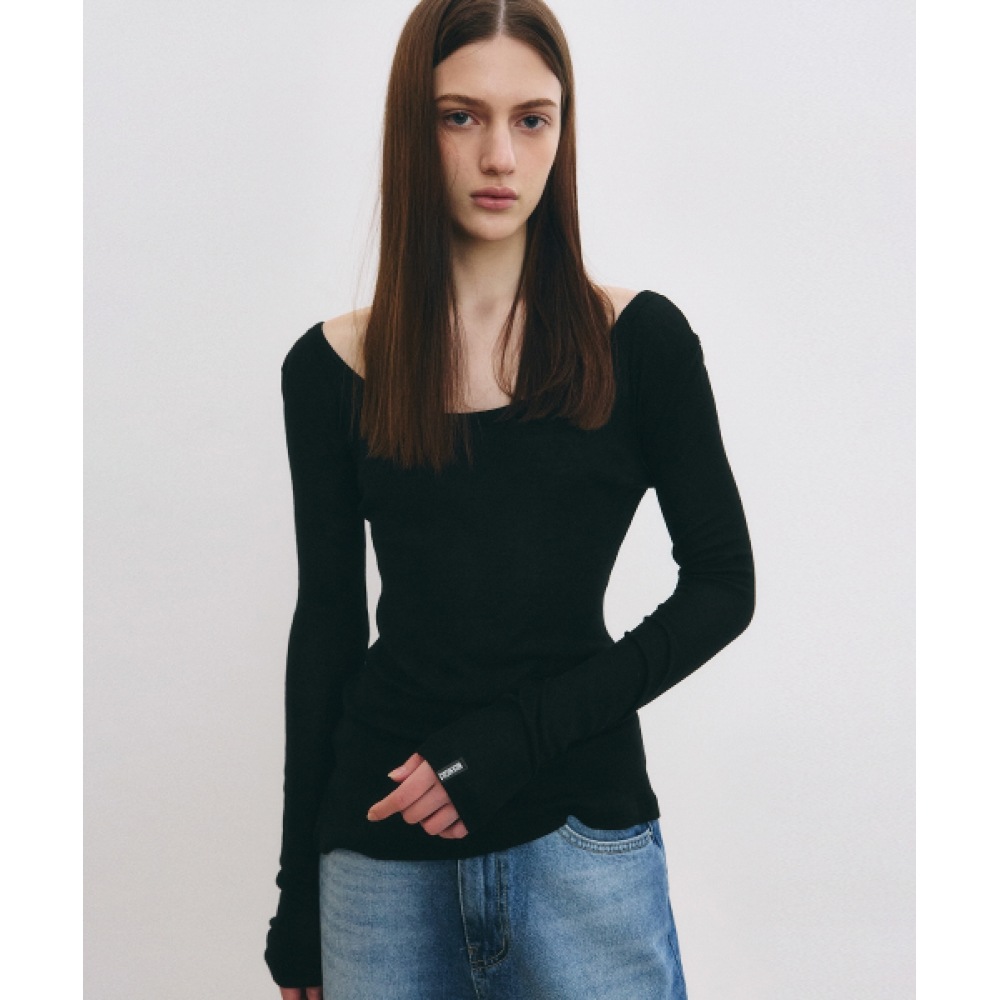ニック&ニコールニコールミニマルラベルスクープ LS トップ_ブラック