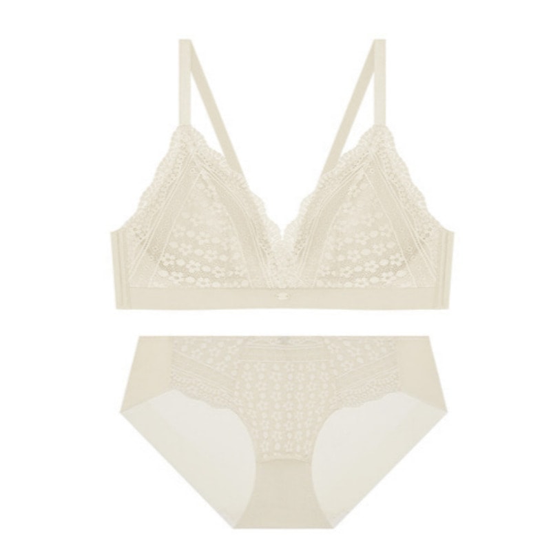 コンフォート バンド レース ブラレット パンツ セット - クリーム M 100