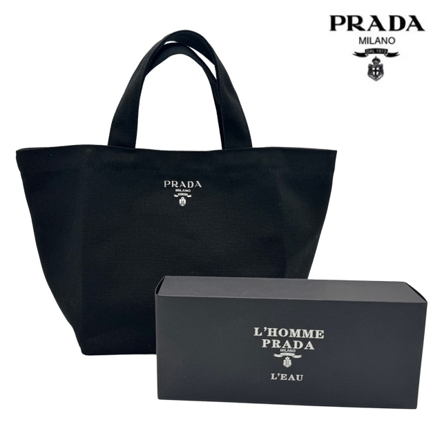 PRADA ブラックキャンバストートバッグ PRADA 黒 キャンバス トートバッグ Mサイズ 白タグ - メルカリ
