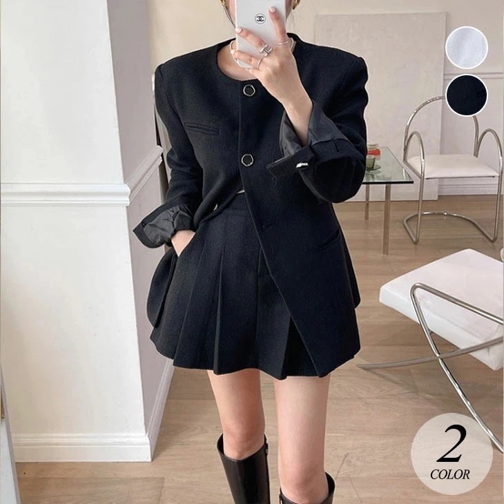 シングルブレスト スーツ セットアップ レディース 秋 冬 ジャケット スカート 2点セット 上下セット 長袖ジャケット プリーツスカート 通勤 ビジネス フォーマル 入園式 卒園式 参観日 韓国ファ