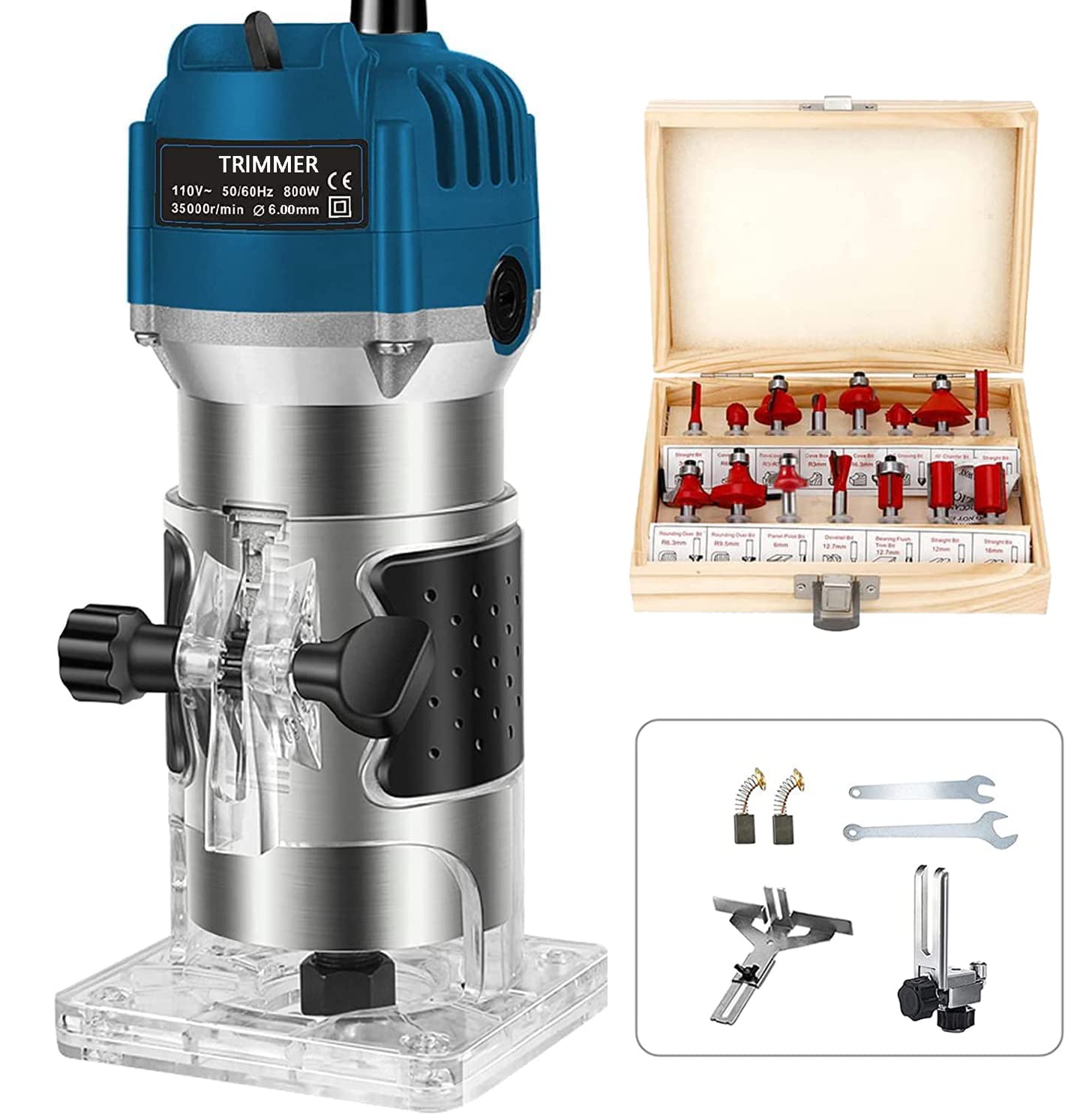 電動トリマー 木工用トリマー 電動工具 軸径6mm 日本規格 電気トリミング機 電動ルーター 穴あけ 切断 彫刻 研磨 木材溝切り用 日本語取扱説明書