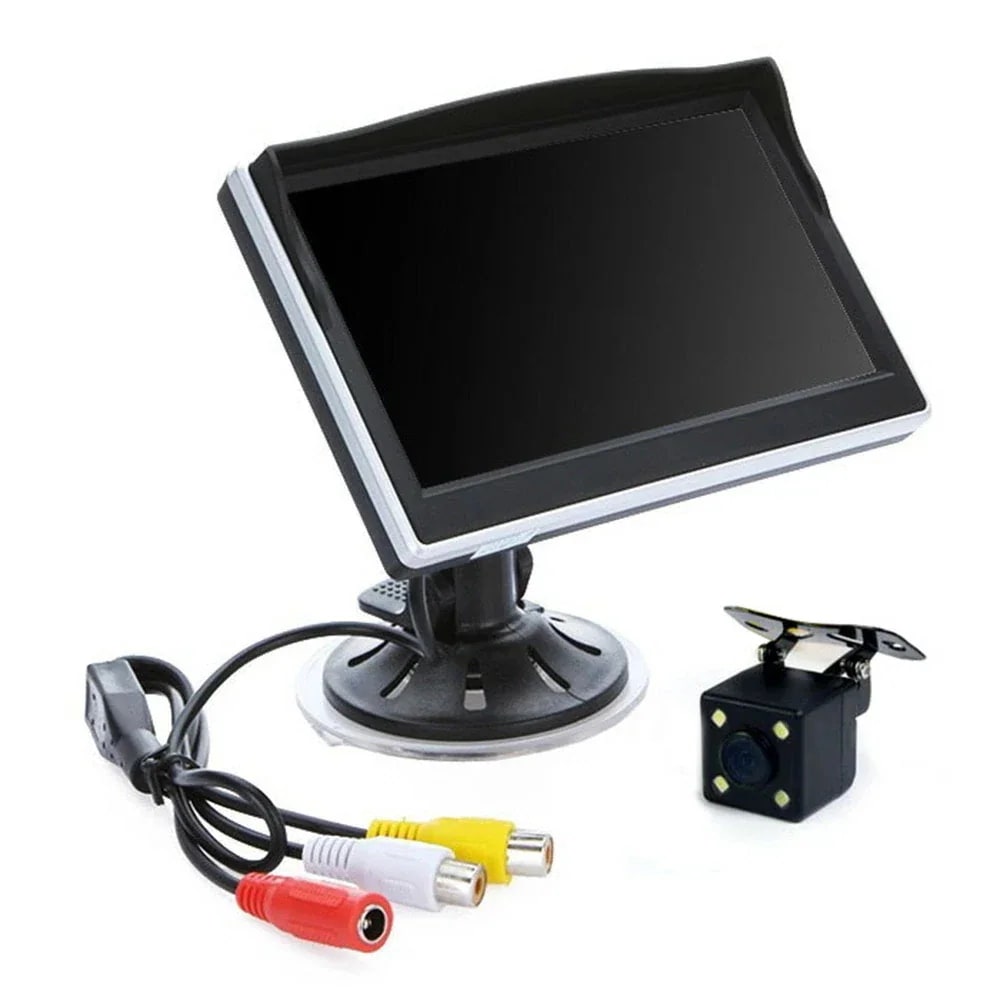 即納ありバックカメラセット 5インチ TFT-LCD液晶 モニター 4LED バックカメラ CMOSレンズ 広角135 ガイドライン OMT50SET