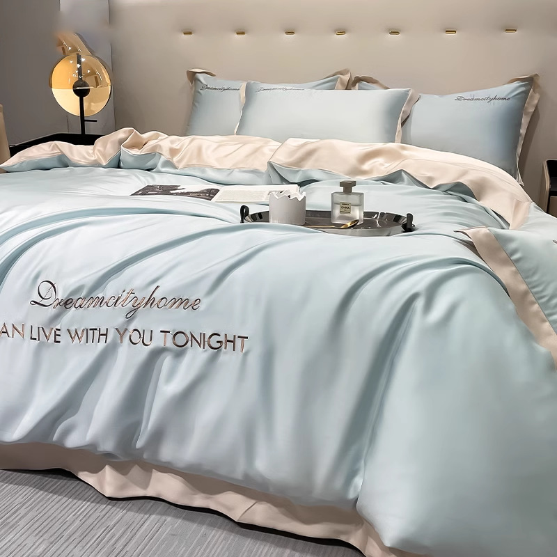 アイスシルク高級感4点セット軽量贅沢シルクスライドベッド上裸寝布団カバー3点セットシーツベッド笠
