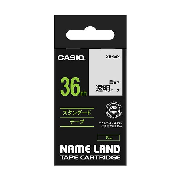 (まとめ) カシオ CASIO ネームランド NAME LAND スタンダードテープ 36mm×8m 透明／黒文字 XR-36X 1個 (×5セット)