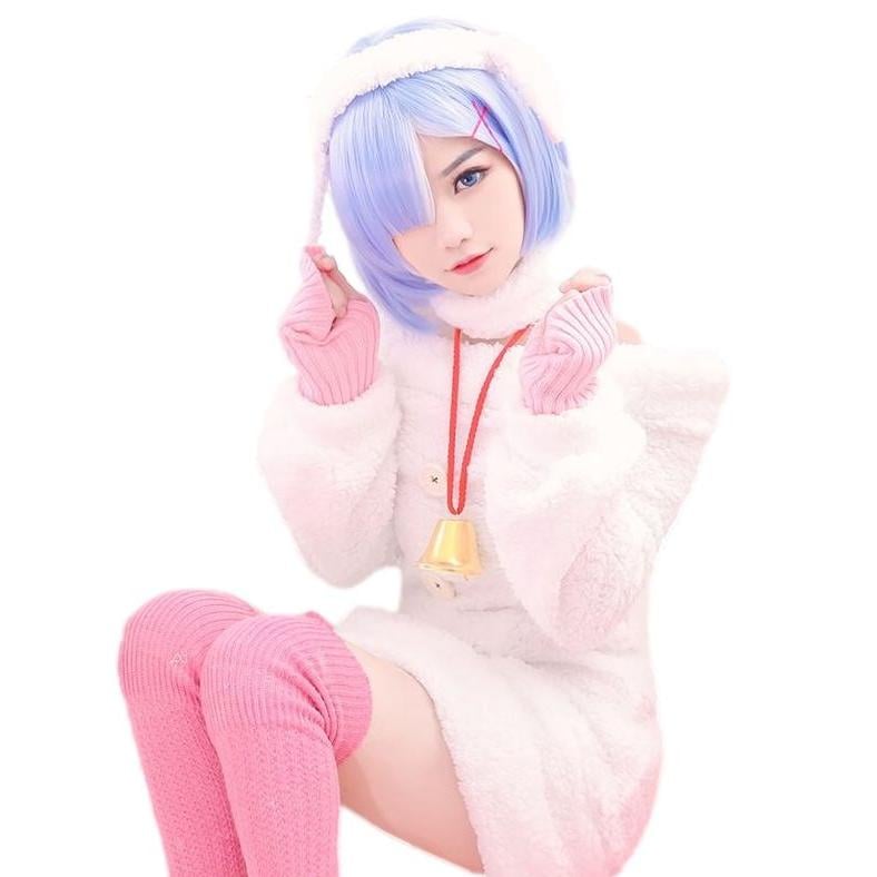 【人気SALE】SXL サイズ 7点セット コスプレ衣装 コスチューム レム リゼロ 風 Re:ゼロから始める異世界生活 ウィッグ付き