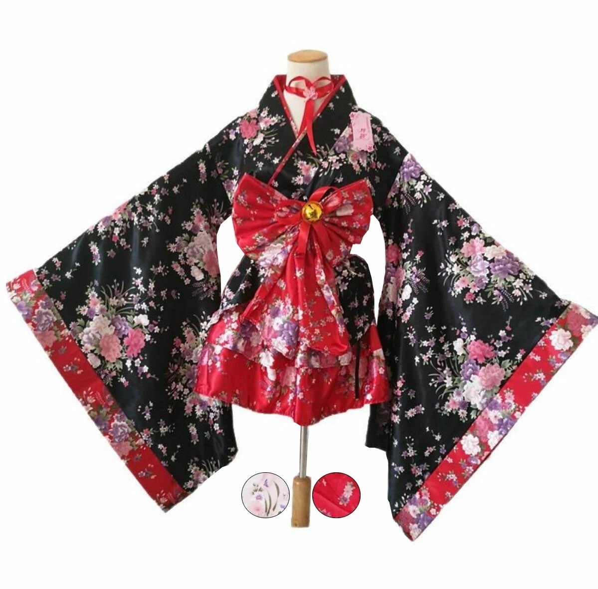 迅速な出荷 着物 花魁 着物 和服 レディース メイド服 和柄 ドレス 膝丈 着物ドレス 和風 ロリータ服 上下セット 振袖 大きいリボン ダンス ハロウィン 巫女 仮装 変装 コスチューム 大人