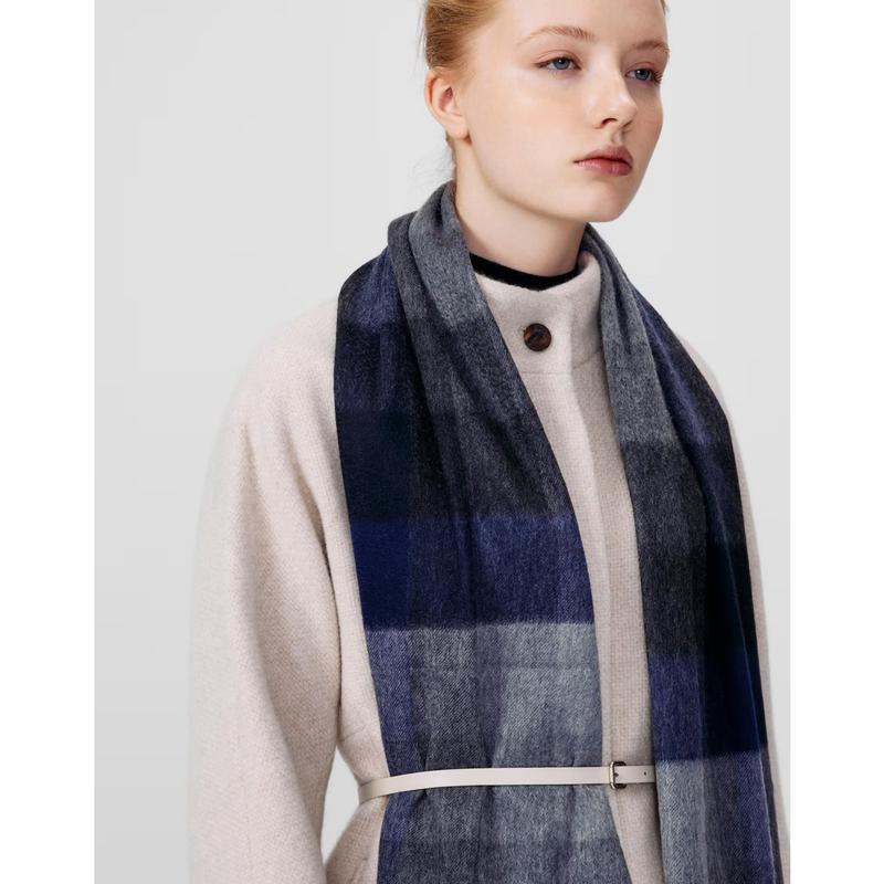 DBMU5F703N2 [マフラー][カシミヤ] 男女共用 ネイビー チェック カシミヤ100% マフラー