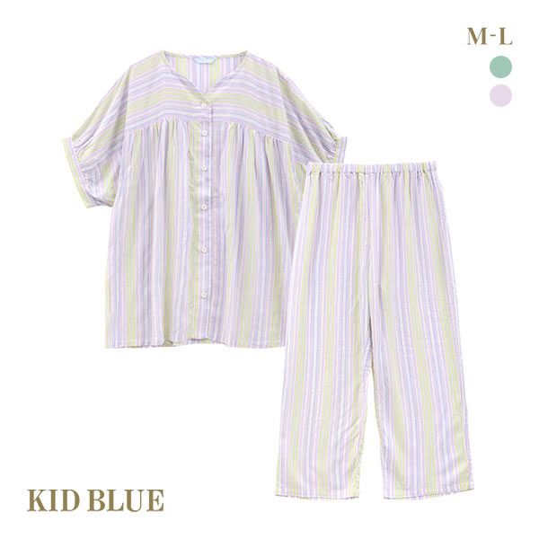 キッドブルー KID BLUE 24CRサッカーストライプ 半袖 8分丈 上下セット パジャマ ルー