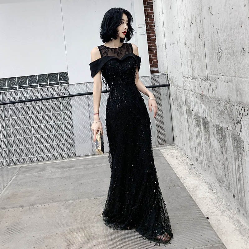 全3色 イブニングドレス マーメイドドレス オフショルダー 黒 ブラック キラキラドレス スパンコール 発表会ドレス ロングドレス 白 ホワイト ワイン赤 結婚式ドレス 二次会ドレス ロング パーティ