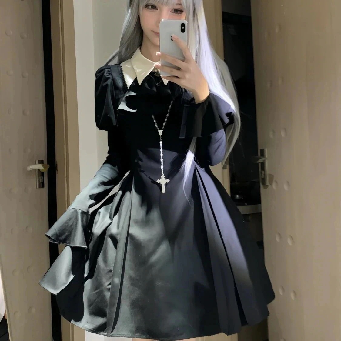 ロリータ 二次元 メイド服 ロリータ ゴシック風 ロリータウエストダーク系ワンピース学院祭用 二次元服 ロリスーツ コスプレ 韓国ファッション