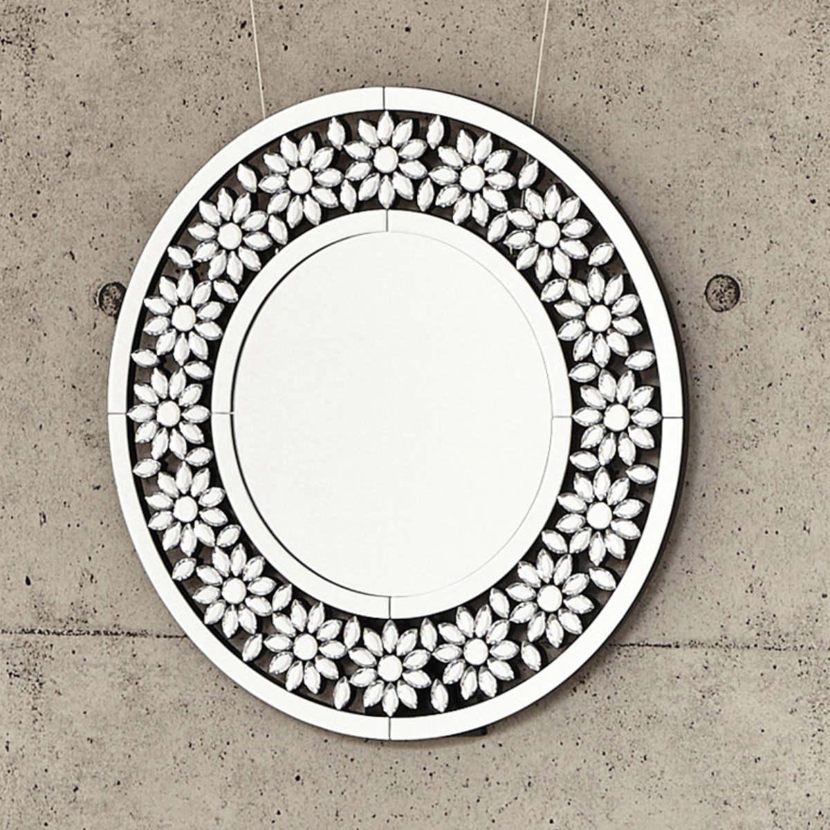 ウォールミラー 直径60cm 丸 フラワー 壁掛け 鏡 おしゃれ インテリア 玄関 リビング かがみ 北欧 ドレッサー メイク鏡 賃貸 トイレ 壁面ミラー 吊り下げ シンプル カガミ オシャレ