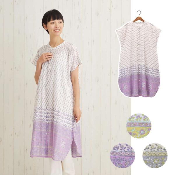 春夏 チュニックワンピース エレガントフラワー コットン ワンピ かわいい リゾート