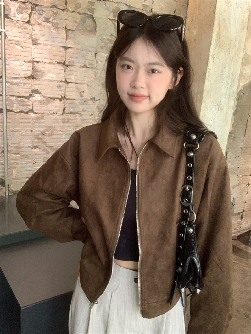 2024秋冬 長袖 ジャケット かわいい スタンドネック アウター韓国 羽織り合成レディースフェイクコーデカジュアルシルエットゆったりファッション系サイズ 色っぽ 女っぽ きれいめ丈 大人