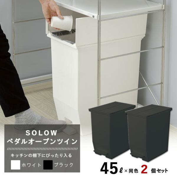 ソロウ SOLOW ペダルオープンツイン 45L 同色2個セット (ホワイトまたはブラック) RISU HOME＆HOME ダストボックス ゴミ箱