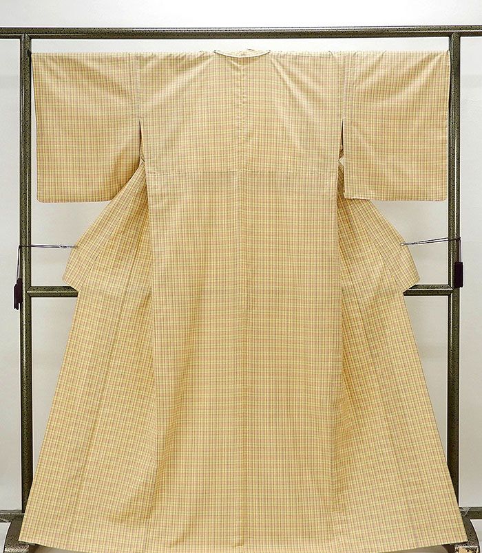 単衣 紬 新品仕立済 正絹 単衣 紅彩華 格子模様 身丈165cm 裄丈68cm 紬 新品 仕立て上 49,800円