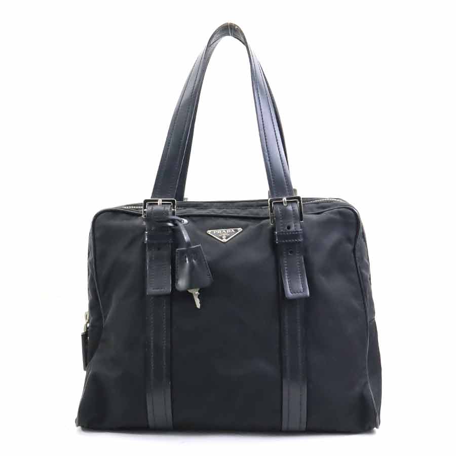 プラダ PRADA ショルダーバッグ ナイロン/レザー ブラック シルバー レディース e60712a