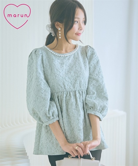 チュニック 大きいサイズ ふくれジャガードパフスリーブチュニック marun