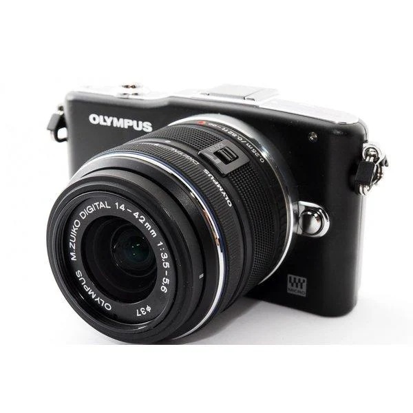 【中古】オリンパス OLYMPUS E-PM1 レンズキット ブラック 美品 新品 SDカード外付けフラッシュ付