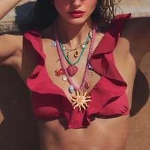 3 ピース/セット ZAA サンハートチャームネックレス炭水化物シェルエナメル海洋動物ペンダント夏手作りライスビーズパールアクセサリービーチ