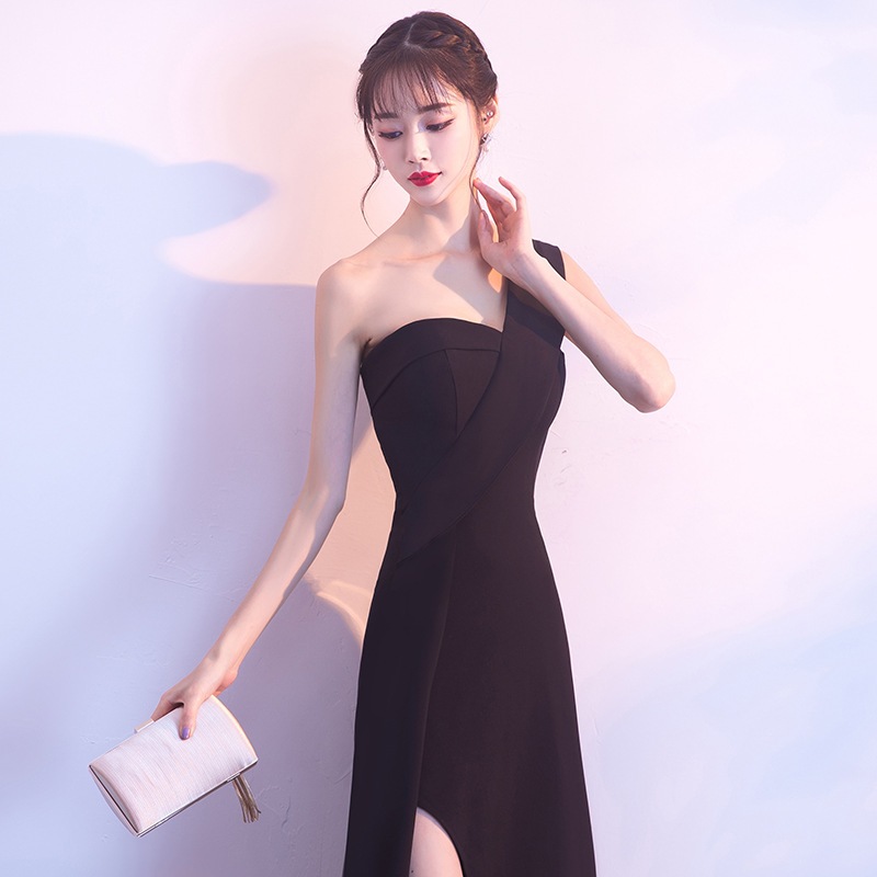 結婚式 パーティードレス 発表会ドレス 宴会用ロングイブニングドレス新しいファッションセクシーなワンショルダードレススリムフィットでスタイルアップ効果あり