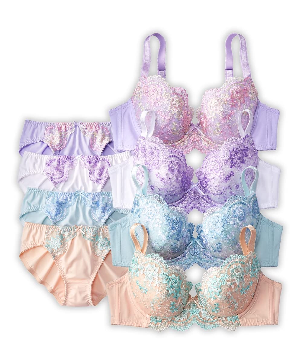 [ニッセン] インナーセット 花柄刺しゅうブラジャー・ショーツ４セット組 4セット組(ペールカラー) B75/L