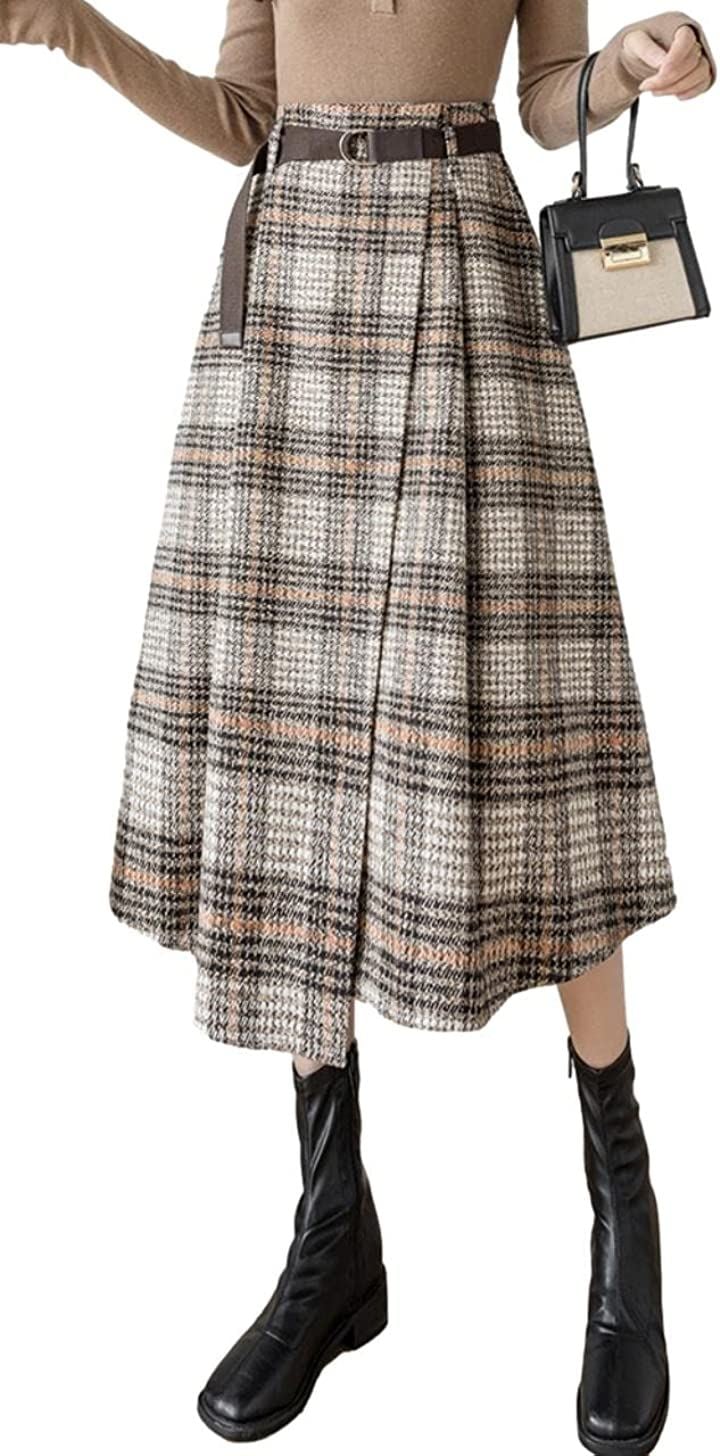 ジェイスコット アシンメトリー チェック スカート aライン レディース(ベージュ, XL)