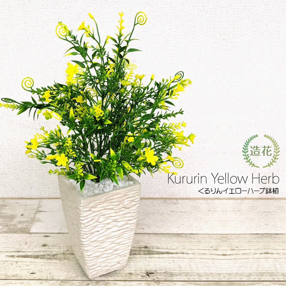 フェイクグリーン くるりんイエローハーブ 鉢植 CT触媒