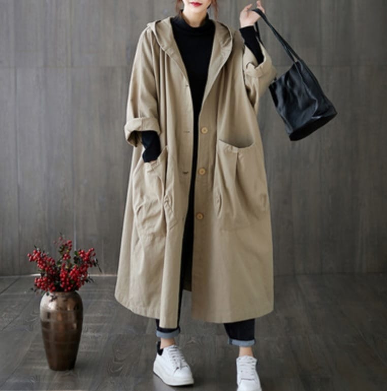 アウター 上着 膝丈 ひざ丈 袖あり かわいい 大人可愛い きれいめ シンプル カジュアル 大人 ベージュ カーキ レッド ネイビー ブラック ロング丈 レトロ アウトドア 韓国 無地 フード付き