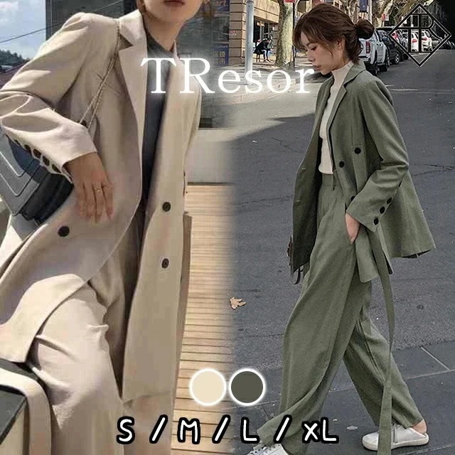 【即納】セットアップ レディース カジュアル 上下セット 春 夏 秋 長袖 Tシャツ カジュアル 大きいサイズ オーバーサイズ ビック ジャケット レトロ ボタン 体型カバー お呼ばれ デート アウタ