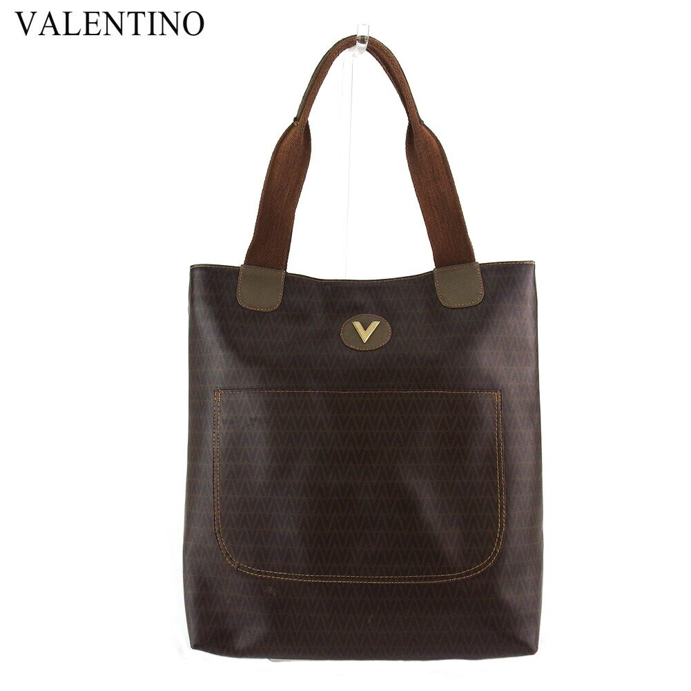 トートバッグ トート ショルダーバッグ Vマーク レディース メンズ ブラウン ゴールド 中古