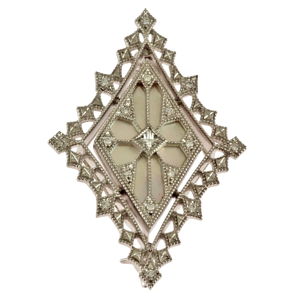 ミキモト ブローチ 18金 K18ホワイトゴールド シェル MIKIMOTO 中古 美品