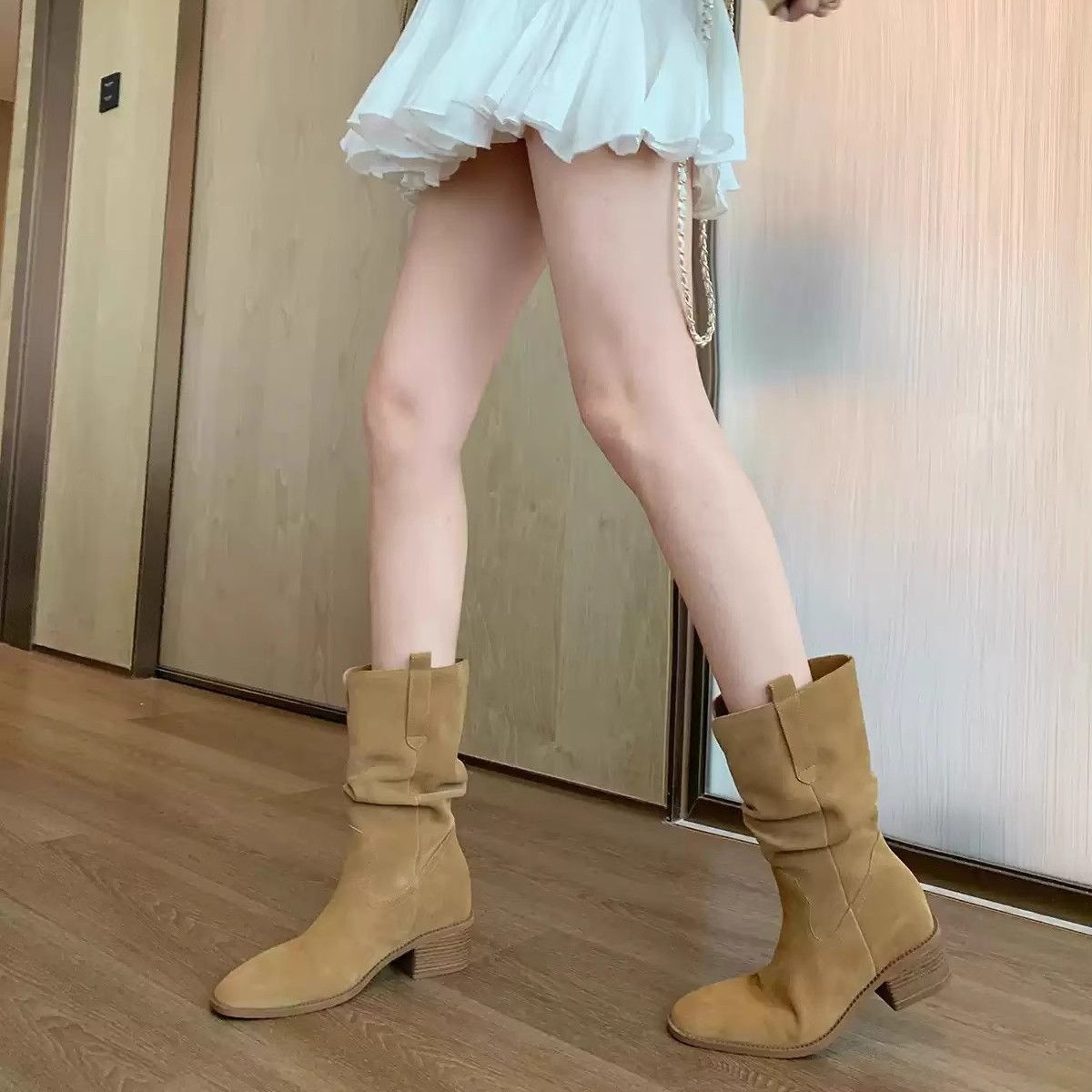 厚底ブーツ ショート 2025秋冬新作 インソールブーツ中筒 パンツブーツ